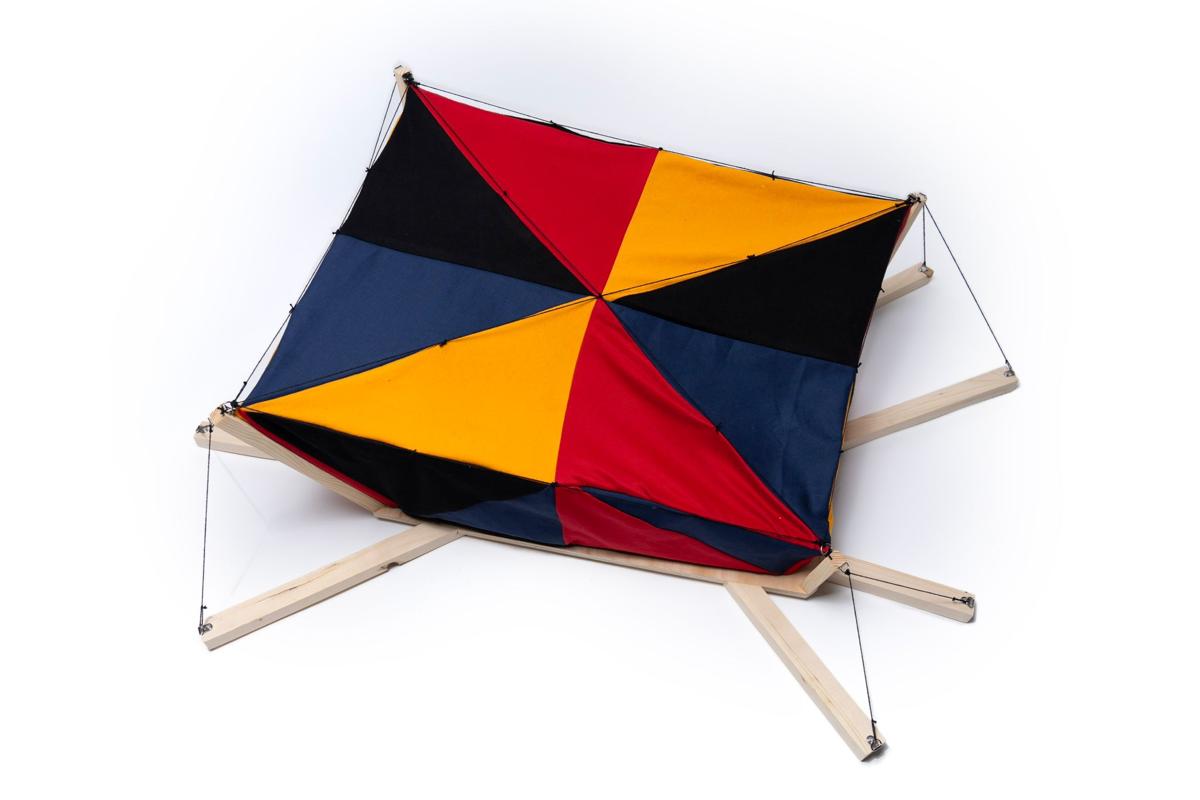 A scale model of a tent by contemporary Belgian artist Pierre Coric