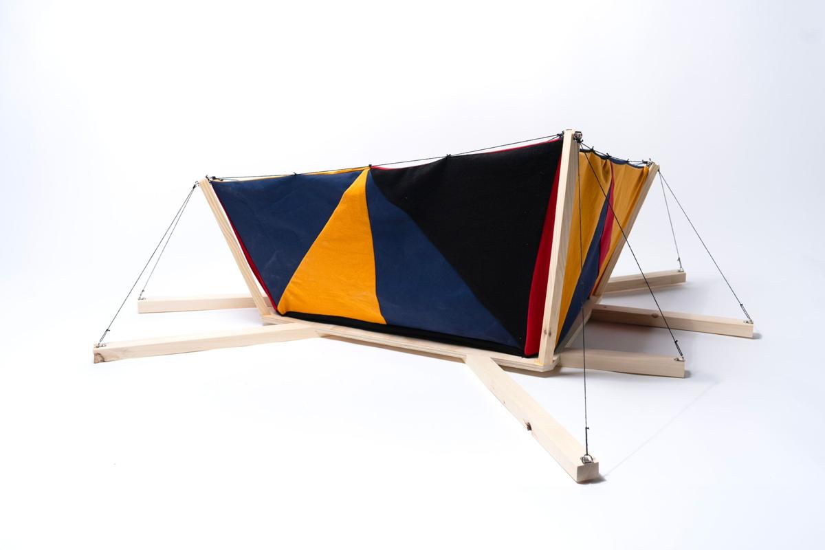 A scale model of a tent by contemporary Belgian artist Pierre Coric