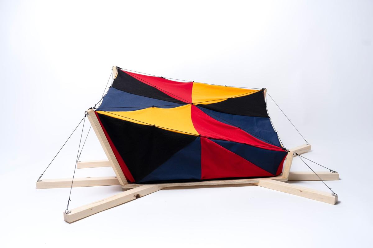 A scale model of a tent by contemporary Belgian artist Pierre Coric